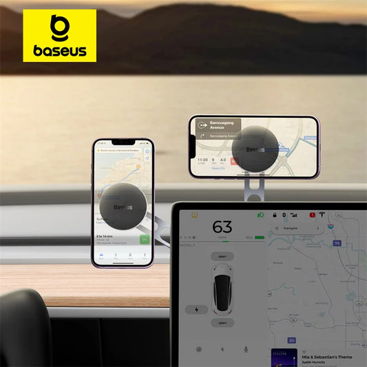 Baseus Magnetic Phone Mount for Tesla – 360° Rotating, Foldable, MagSafe Compatible